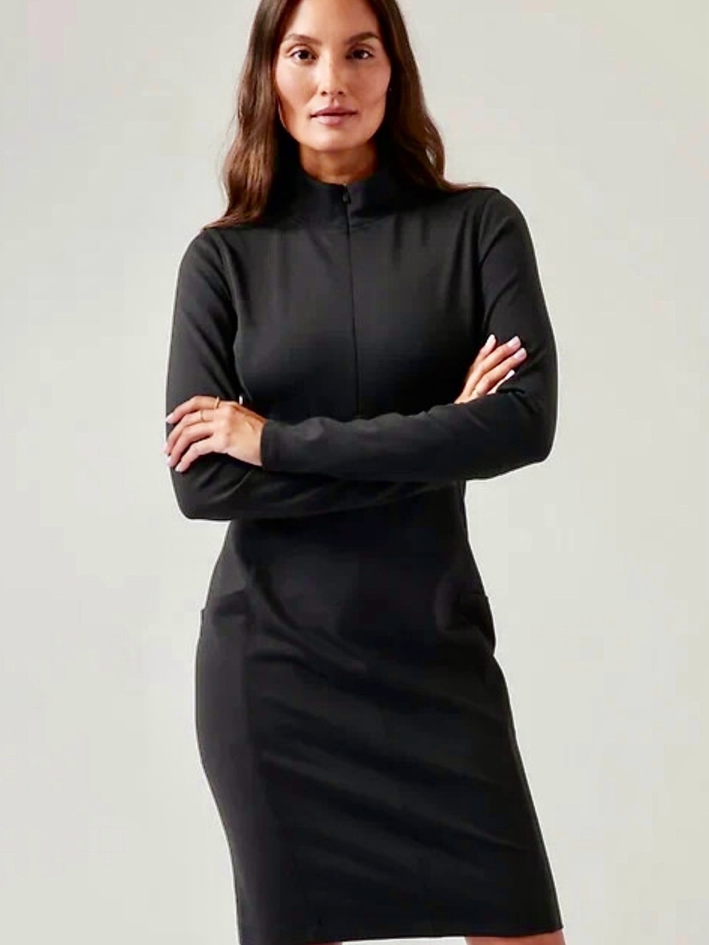 Athleta Black Long Sleeve Mock Neck Dress – Size S, NWT